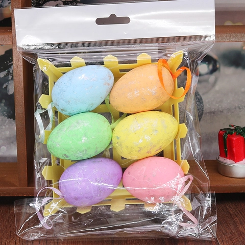 Uova di Pasqua Colorate Ornamenti Appesi Con Trama in Foglia d'Oro Mottled Nastri e Cesto per Decorazioni Casa e Feste