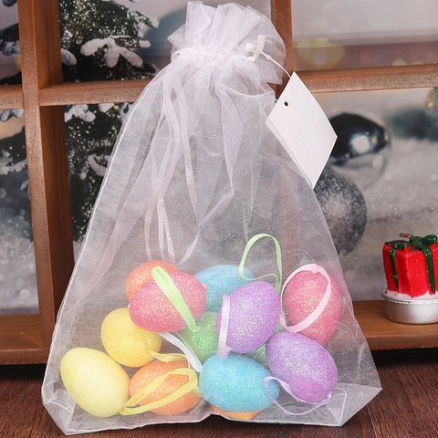 Colorful Easter Glitter Foam Decorative Hanging Eggs For Easter Party Home Decor Ornaments With Mesh Bag Multi Colors