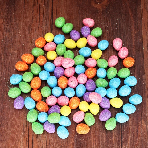 Mini Huevos de Pascua de Espuma con Brillo Coloridos Decorativos Pequeños Huevos Artificiales para DIY Fiesta Festiva Decoración del Hogar