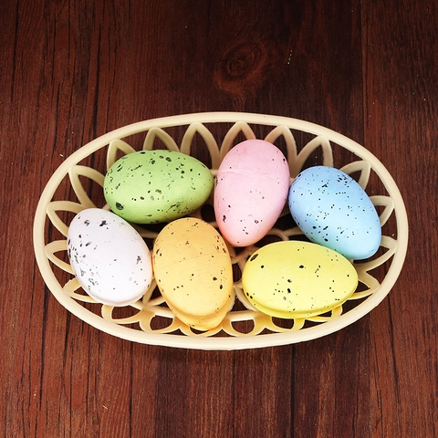 6Pcs Colorful Speckled Easter Eggs Set With Basket Foam Artificial Eggs For Easter Party Home Desktop Decoration Multi Color