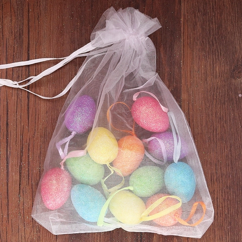 Easter Colorful Foam Beads Eggs Glitter Spotted Striped Simulated Bird Pigeon Eggs For Easter Party Home Hanging Decoration