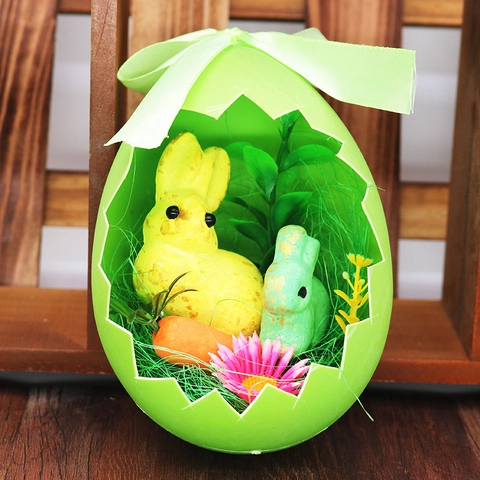 Œuf de Pâques Décoratif en Mousse Avec Lapin Carotte Fleur Ornement Coquille d'Œuf pour Fête Maison Table Décoration Multicolore