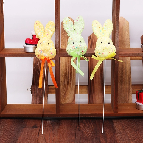 Stecchini Decorativi Coniglio di Pasqua Colorati in Schiuma Bunny Uovo Con Fiocco in Satin per Festival Festa Casa Giardino Decorazione