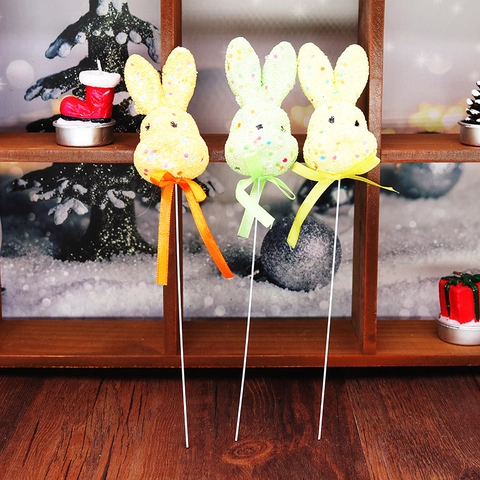 Stecchini Decorativi Coniglio di Pasqua Colorati in Schiuma Bunny Uovo Con Fiocco in Satin per Festival Festa Casa Giardino Decorazione