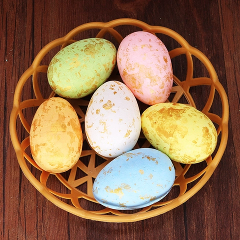Osterdekoration Eier Set Bunte Goldfolie Gesprenkelte Schaumstoff Simulationseier Mit Korb Für Festival Heimdekor DIY Handwerk