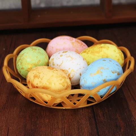 Osterdekoration Eier Set Bunte Goldfolie Gesprenkelte Schaumstoff Simulationseier Mit Korb Für Festival Heimdekor DIY Handwerk