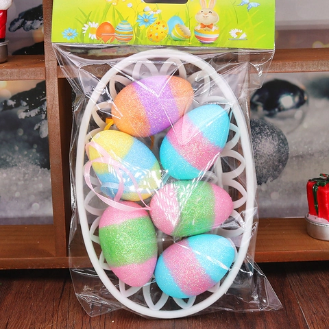 Paasei Hangende Decoratie Kleurrijke Glitter Schuim Eieren Met Mand DIY Huis Festival Feest Decor Ornament