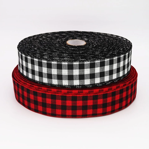 Cinta de Tela Navideña Cuadros Buffalo Cinta Decorativa para Envoltura de Regalos Decoración Festiva Manualidades DIY Rojo Negro