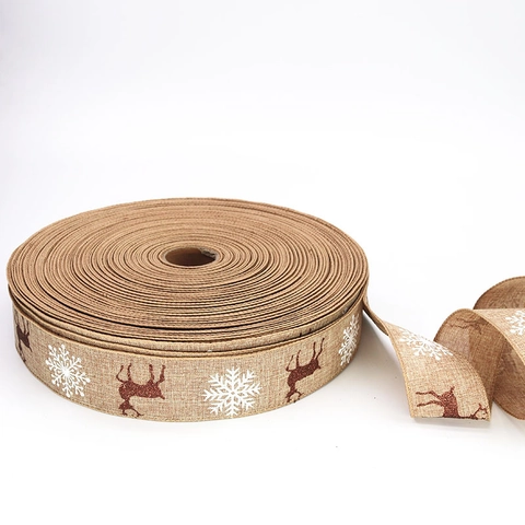 Weihnachtsband Mit Rentier Schneeflocken Druck Leinenimitat Für Geschenke Weihnachtsbaum Dekoration DIY Schleifen