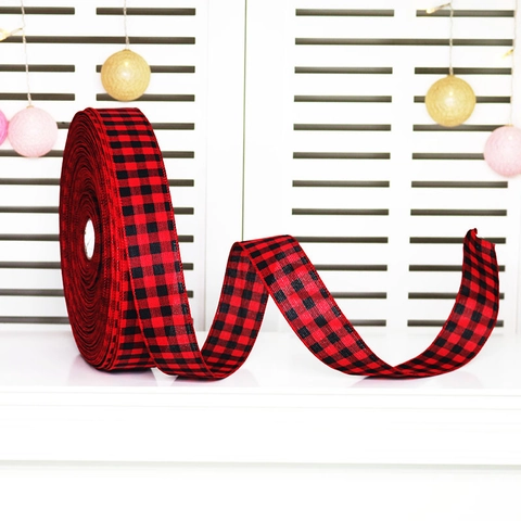 Cinta de Tela Navideña Cuadros Buffalo Cinta Decorativa para Envoltura de Regalos Decoración Festiva Manualidades DIY Rojo Negro
