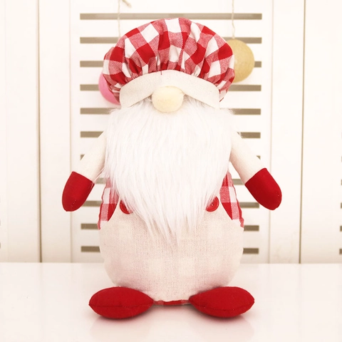 Handmade Christmas Chef Gnome Plush Decoration Red Plaid Faceless Santa Claus Doll Holiday Home Kitchen Table Ornament Gift