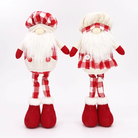 Weihnachten Gesichtsloser Wichtel Plüschpuppe Rot Kariert Lange Beine Weihnachtsmann Figur Für Haus Schreibtisch Feiertagsdekoration