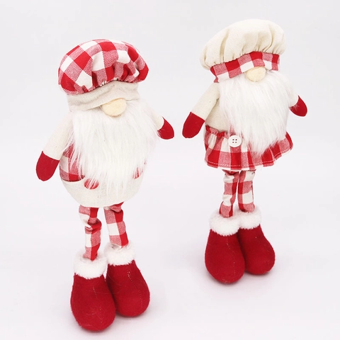 Weihnachten Gesichtsloser Wichtel Plüschpuppe Rot Kariert Lange Beine Weihnachtsmann Figur Für Haus Schreibtisch Feiertagsdekoration