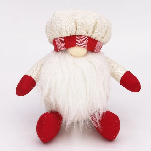 Christmas Gnome Plush Chef Faceless Doll Ornaments Red White Plaid Hat Long Beard Table Decorations For Xmas Party Home Decor