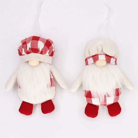 Ornamento Natalizio da Appendere Gnomo di Peluche Fatto a Mano Cappello da Chef Scozzese Figurina in Tessuto Tomte per Albero di Natale