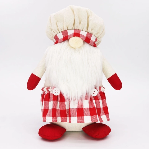 Handgemaakte Noordse Kerst Kabouter Pluche Speelgoed Rood Wit Ruit Hoed Schort Gezichtsloze Pop Decoratie Voor Huis Feest Kerstcadeau