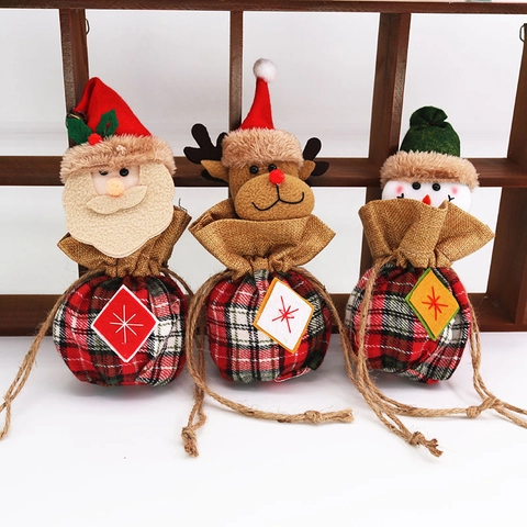 Weihnachten Karo Kordelzug Geschenktüte Weihnachtsmann Schneemann Rentier Muster Festliche Süßigkeitenbeutel Für Party Dekoration