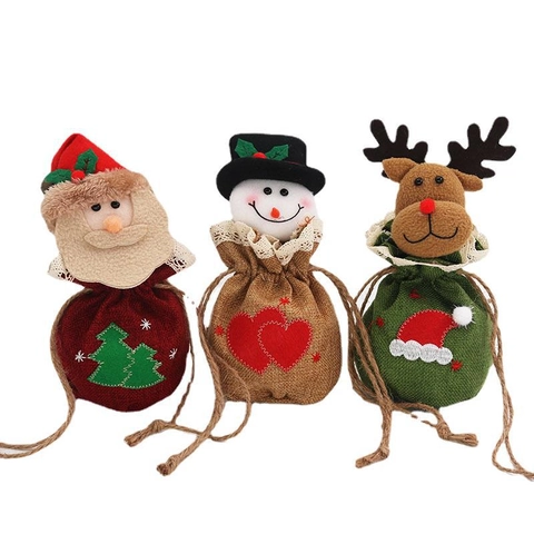 3D Cartoon Weihnachten Vliesstoff Kordelzug Geschenktüte Weihnachtsmann Schneemann Rentier Apfel Süßigkeiten Beutel Party Deko
