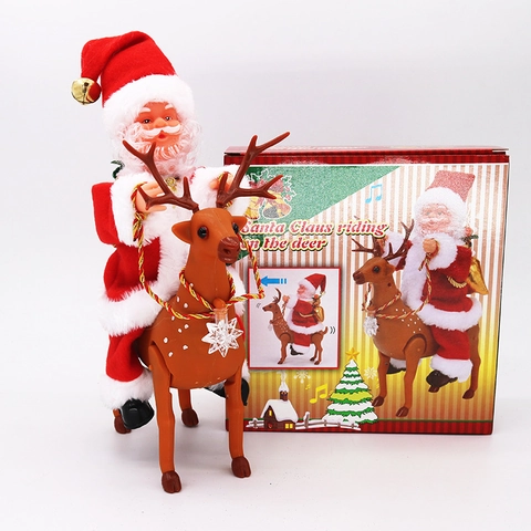 Electric Musical Riding Reindeer Santa Claus Christmas Toy with Lights and Music Festive Holiday Indoor Decor Gift