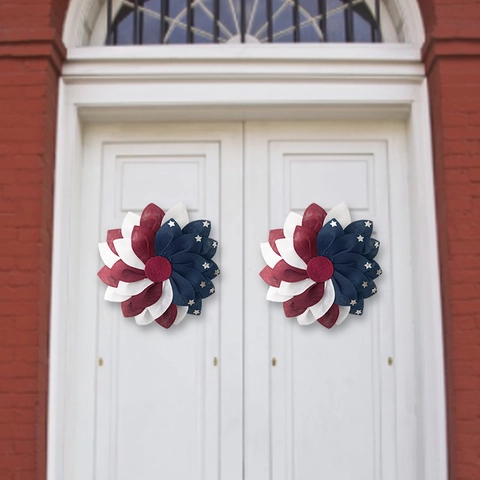 Patriotischer Unabhängigkeitstag Kranz Sackleinen Rot Weiß Blau Stern Amerikanische Flagge Kranz Für Haustür Dekor Sonnenblume