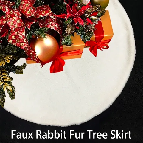 Faux Rabbit Fur Christmas Tree Skirt Sequin Snowflake Embroidery Christmas Tree Base Cover For Festive Party Home Decor