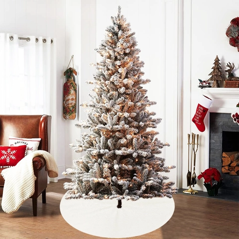 Faux Rabbit Fur Christmas Tree Skirt Sequin Snowflake Embroidery Christmas Tree Base Cover For Festive Party Home Decor