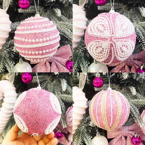 Handgemaakte Roze Kerstballen Met Glitter En Kunstparel Kant Voor Kerstboom Feestdagen Home Decoratie