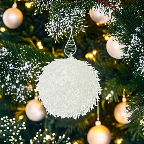 Weiße Schaumstoff Weihnachtskugel Ornament Mit Künstlichen Federn Glitzer Weihnachtsbaum Hänger Anhänger Für Feiertagsdeko