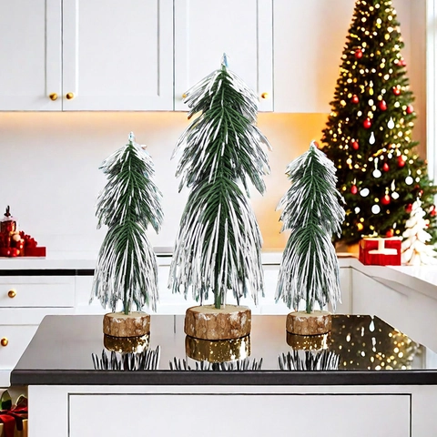 Mini Árbol de Navidad Artificial Flocado Nieve PVC Decoración de Mesa Adorno de Vacaciones de Invierno para Hogar Oficina