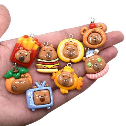 Cute Capybara Resin Pendants DIY Cartoon Animal Burger Fries Food Charms For Earrings Keychain Jewelry Making Findings