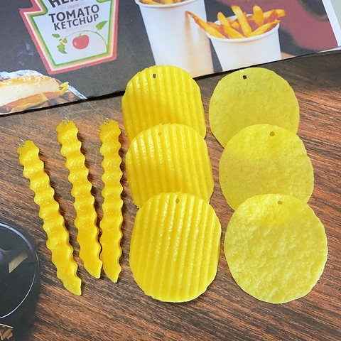 Pendentifs en Résine Chips de Pomme de Terre Simulation pour Fabrication de Bijoux DIY Bâtonnets de Pomme de Terre Nervurés Charms