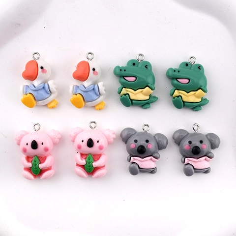 DIY Resin Cartoon Animal Pendants Duck Crocodile Koala Charms For Jewelry Making Earrings Necklace Keychains Accessories