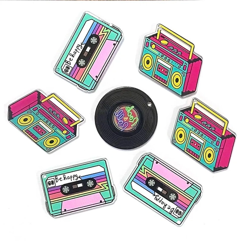 Retro Music Theme Acrylic Pendants Vintage Vinyl Record Cassette Tape Radio DIY Accessories For Keychains Earrings Findings