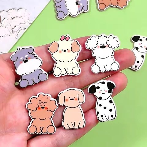 Cartoon Dog Acrylic Pendants Flatback Charms For DIY Jewelry Making Schnauzer Teddy Dalmatian Printed Animal Accessories