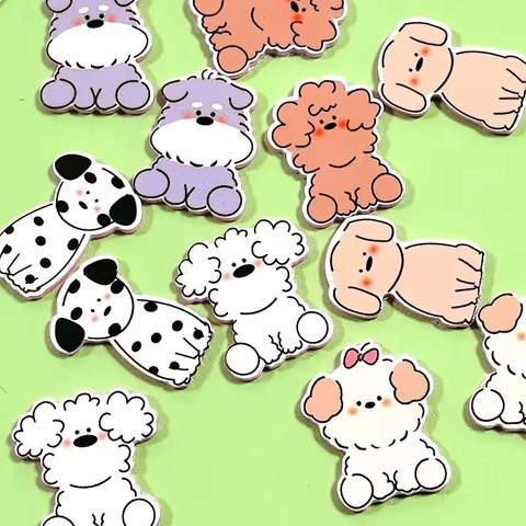 Cartoon Dog Acrylic Pendants Flatback Charms For DIY Jewelry Making Schnauzer Teddy Dalmatian Printed Animal Accessories