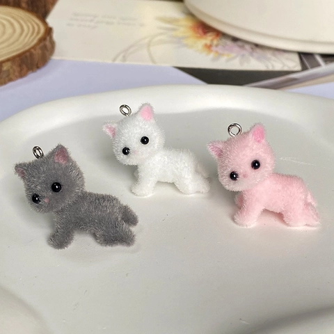 Mignons Breloques de Chat Flocage 3D Pour la Fabrication de Bijoux DIY Accessoires de Porte-clés Pendentif Animal