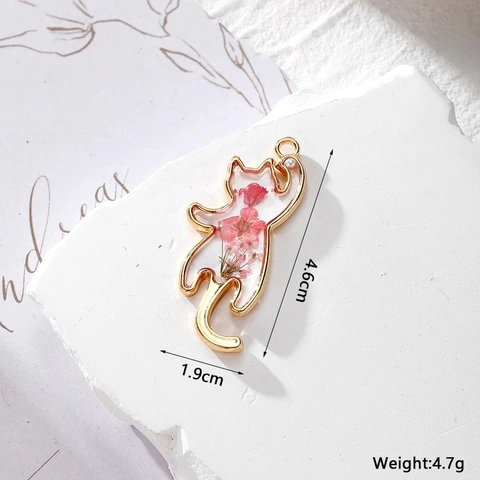 Süße Katze Form Harz Anhänger Mit Natürlichen Getrockneten Blumen Legierung Rahmen Künstliche Perle DIY Schmuck Zubehör Für Ohrringe Halskette