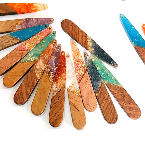 Handgefertigte Holz Harz Spleißen Lange Wassertropfen Anhänger Mit Goldfolie Einzelloch DIY Ohrring Halskette Schmuck Zubehör