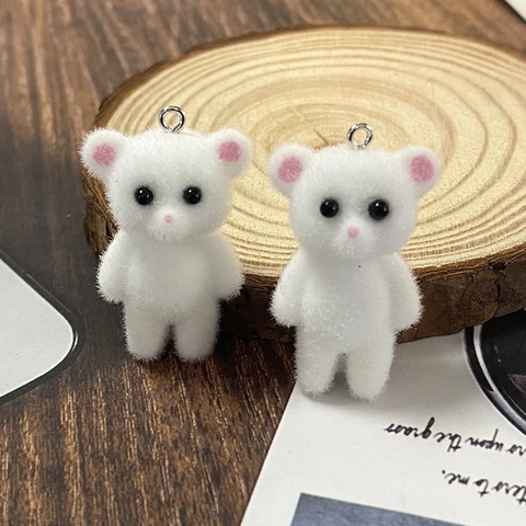 Cute White Flocking 3D Bear Animal Pendant Charm DIY Mini Plush Bear Keychain Accessory For Jewelry Making Handbag Decor