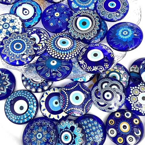 Bohemian Glass Evil Eye Pendant Round Mandala Nazar Charm For DIY Necklace Earring Making Retro Women Jewelry Accessory