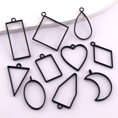 Black Resin Geometric Open Frame DIY Pendants Heart Moon Triangle Water Drop Designs For Jewelry Making Accessories