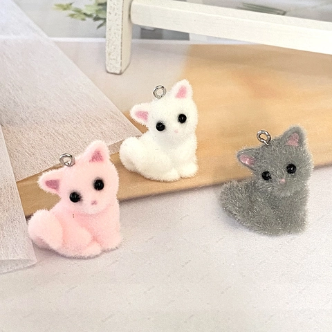Charmants Pendentifs Chat Animal Floqués pour Fabrication de Bijoux DIY Résine Chaton 3D pour Collier Porte-Clés Accessoires de Sac