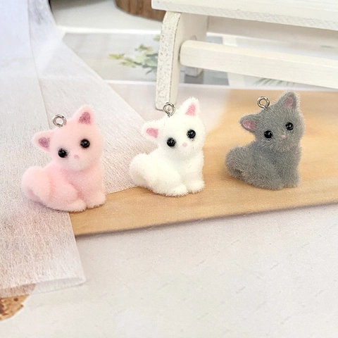 Charmants Pendentifs Chat Animal Floqués pour Fabrication de Bijoux DIY Résine Chaton 3D pour Collier Porte-Clés Accessoires de Sac