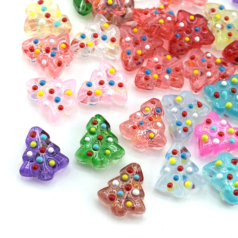 Ciondolo a Forma di Albero di Natale in Vetro a Lume con Pois Accessori per Creazione Gioielli Fai da Te per Orecchini Collane