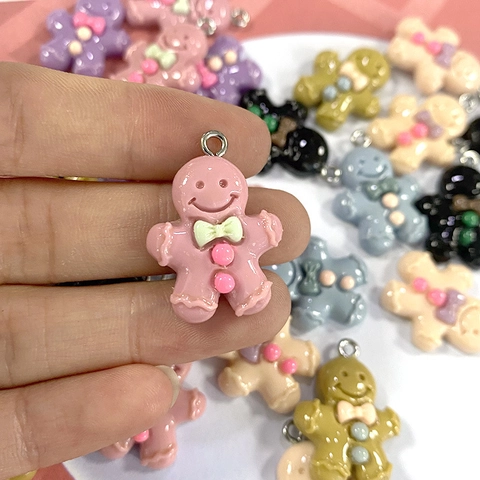 Cute Resin Gingerbread Man Charms Multicolor DIY Jewelry Making Accessories For Christmas Earrings Necklace Keychain Pendants