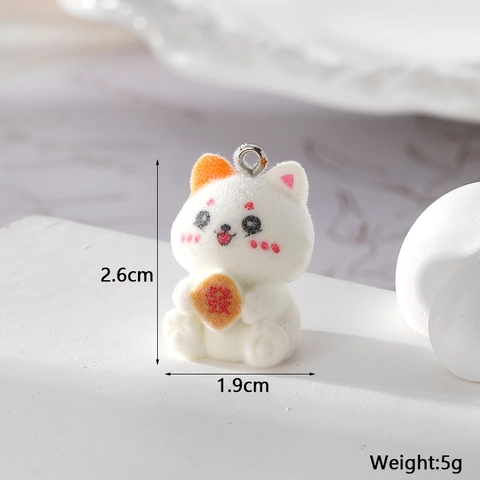 Cute Cartoon Flocked Lucky Cat Animal Pendant For DIY Earrings Keychain Making Supplies Plastic Resin Maneki Neko Charm Decor
