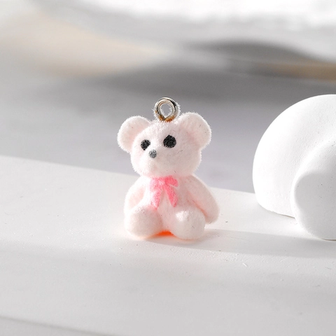 Süßer Beflockter Bärenanhänger DIY Schmuckherstellung Tieranhänger Mit Schleife Für Ohrringe Schlüsselanhänger Halskette
