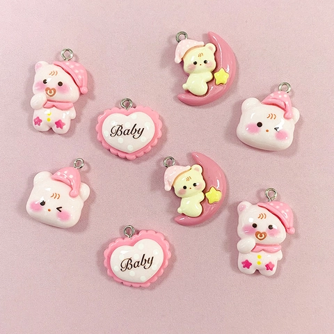 Schattige Cartoon Beer Maan Ster Hars Hangers Roze Hart Baby Dier Charms Voor DIY Ketting Oorbellen Sleutelhanger Accessoires