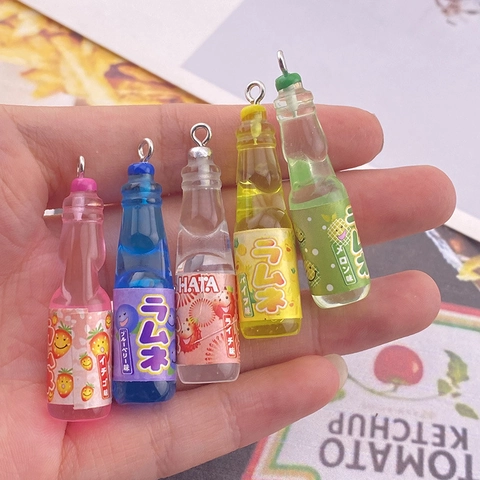 Miniature Resin Drink Bottle Pendants Simulation Fruit Soda Bottles Charms For DIY Earrings Keychain Jewelry Making Accessories