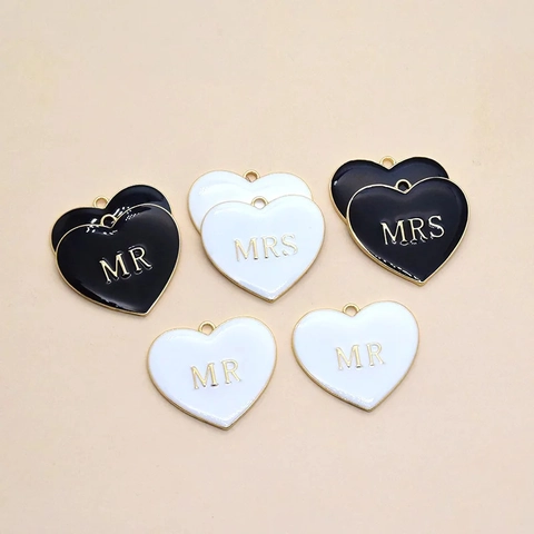 Emaille Legierung Herz Anhänger MR MRS Gold Buchstabe DIY Paar Hochzeit Schmuck Zubehör Anhänger Geschenk Für Valentinstag